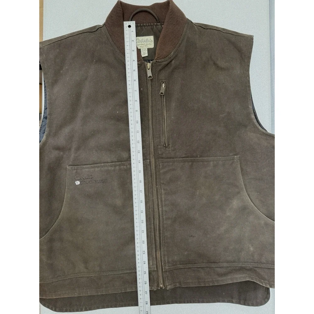 CABELA'S RoughNeck Mens 3XL Brown Canvas Quilt Lined Insulated Zip Work Vest
